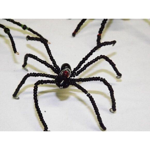 Handmade Beaded Spider Ornaments Set Of 7 Decor Figurines Beads Stones Ooak BagD - Picture 12 of 16